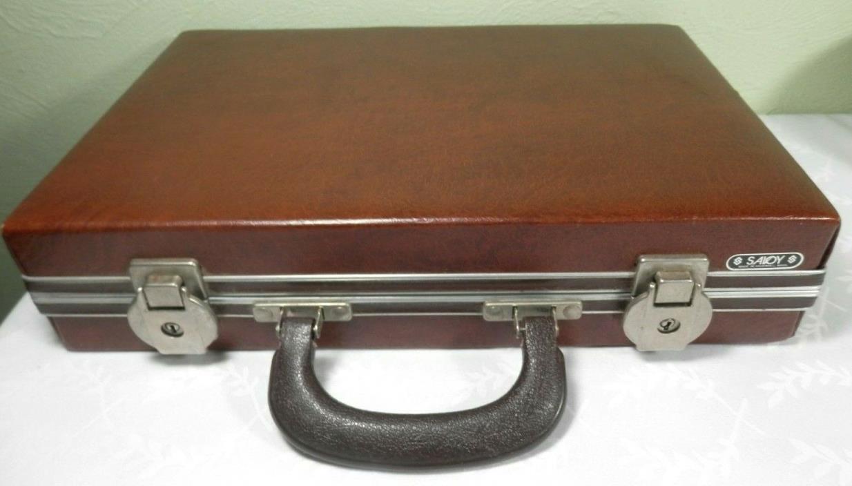 SAVOY 30 CASSETTE STORAGE CASE - FAUX BROWN LEATHER USA - BRIEFCASE STYLE