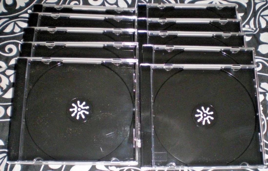 LOT OF 10 STANDARD JEWEL CASES FOR CD'S DVD'S . CLEAR WITH BLACK TRAYS EXCELLENT