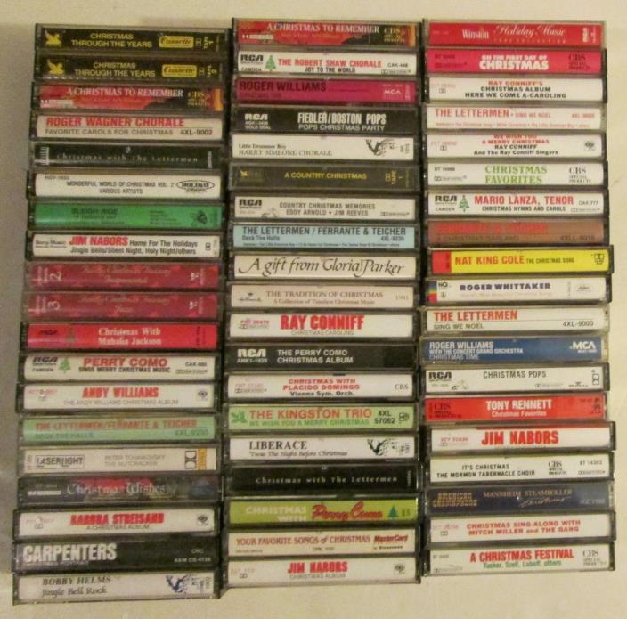 HUGE Lot of 60 Christmas & Holiday Music Audio Cassette Tapes Vintage Xmas Retro