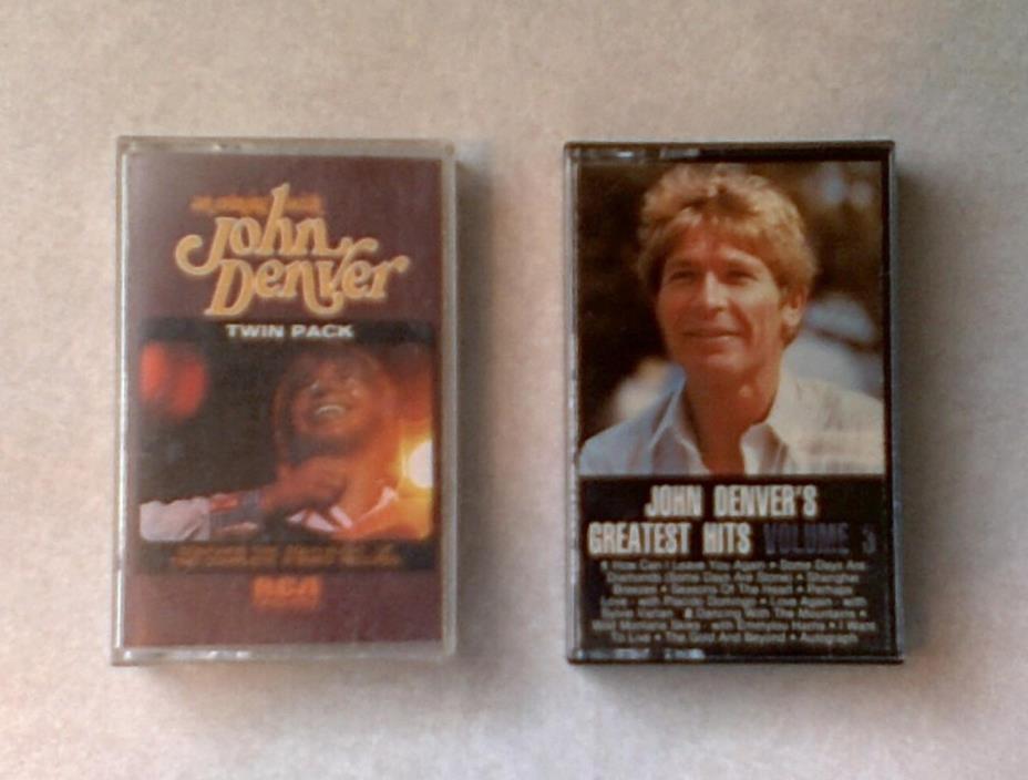 JOHN DENVER 2 Cassette Tapes Lot EVENING WITH JOHN DENVER & GREATEST HITS VOL. 3