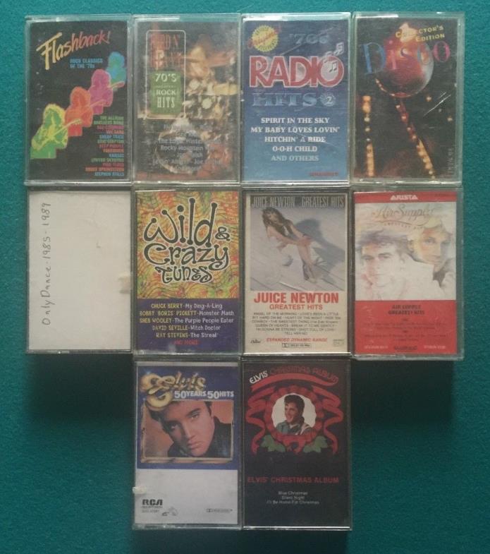 70s Music 10 Cassette Lot Compilatiion GREATEST ROCK HITS Disco 80's DANCE Elvis