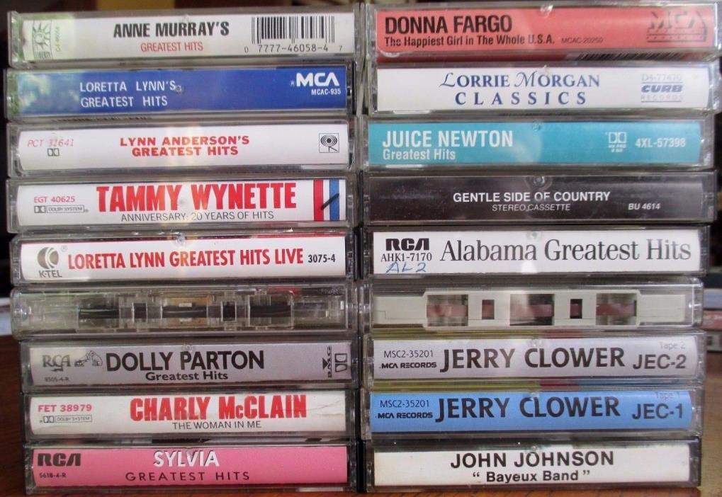 18 Cassette Tapes Hits Various Country Singers George Jones, Ann Murray, Dolly