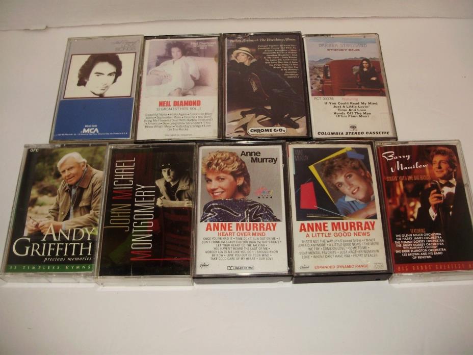 Cassette Tapes Lot 9 Anne Murray Neil Diamond Barbra Streisand Barry Manilow A68