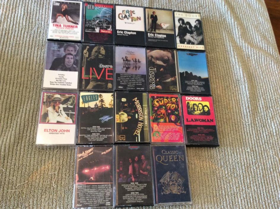 LOT OF 18 1970’s CASSETTES TAPES  +GUC+ Doors, Eagles, Bob Seger, Clapton, Queen