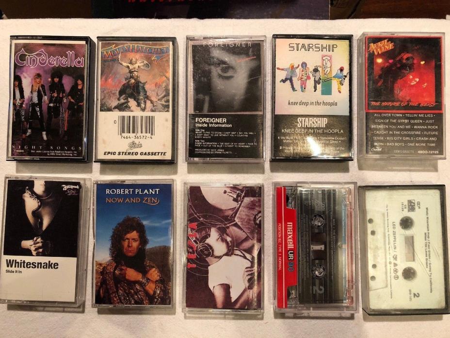 Lot of 10--70's 80's Rock Cassette Tapes Led Zeppelin 4, Foreigner, Starship, +7