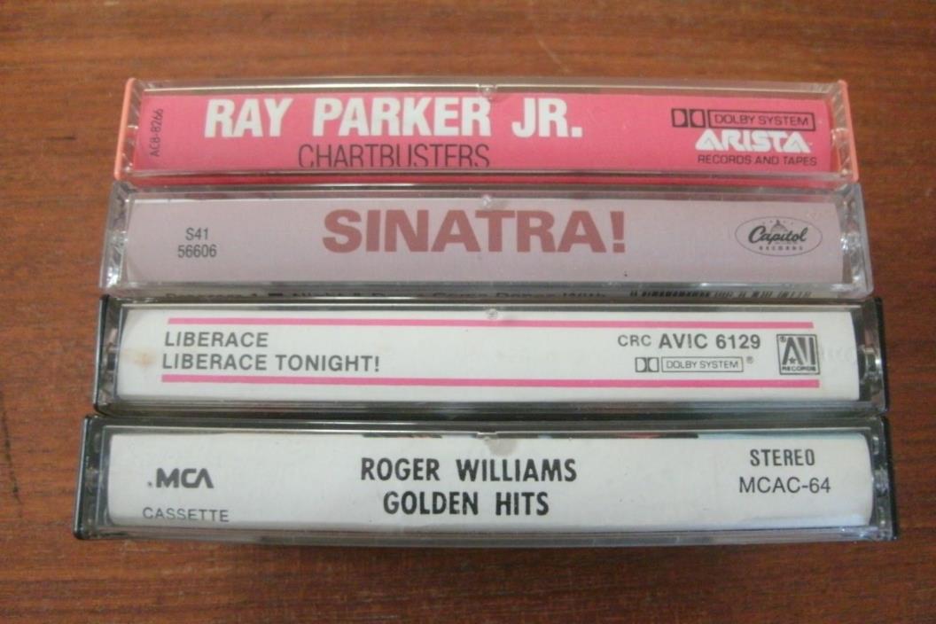 Lot of 4 Mixed Music Cassettes, Four Tapes, Sinatra, LIberace, Ray Parker Jr.