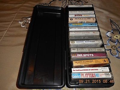 Lot of 15 music cassette tapes w/storage box