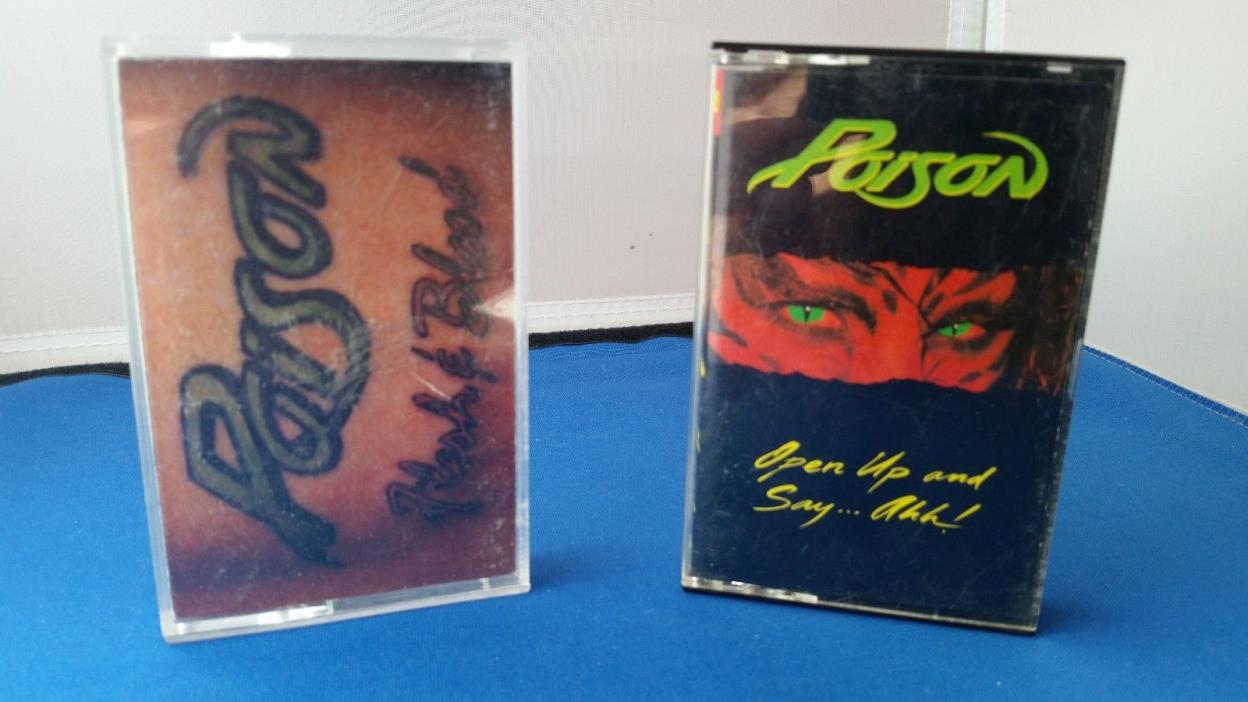 Lot of 2 poison cassette tapes Flesh & Blood  / Open Up And Say ... Ahh!