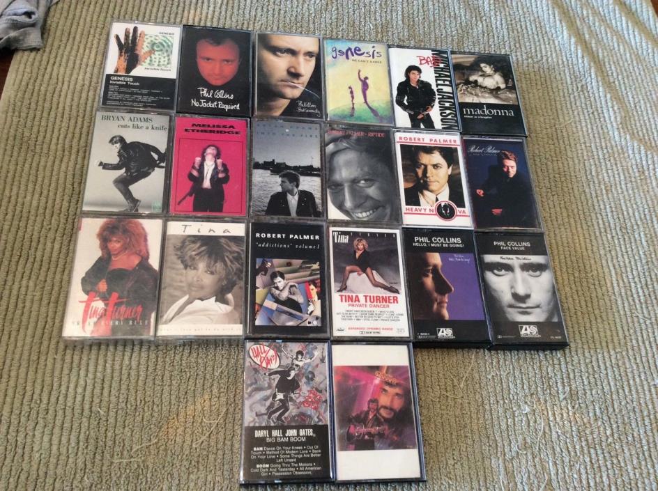 LOT OF 20 1980’s CASSETTES TAPES  +GUC+ Phil Collins, Palmer, Tina Turner, Adams