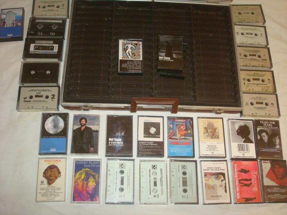 LOT OF ROCK CASSETTE TAPES DOORS SIMON PLANT FLOYD LAUPER YOUNG CLAPTON w/ CASE