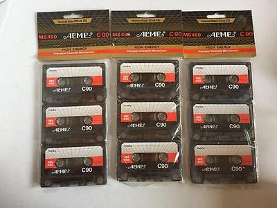 Vtg Lot of 9 Blank NOS ACME MS450 C90 CASSETTE TAPES High Energy SEALED Packs