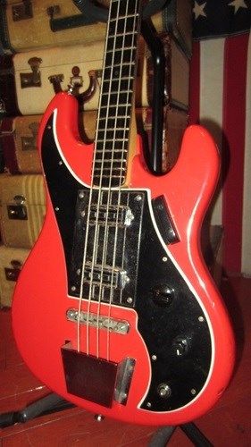 Vintage Circa 1966 Watkins Solid Body Electric Bass Guitar Red Super Cool Vibe
