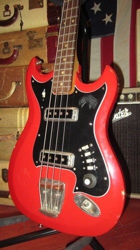 Vintage Orignal Circa 1969 Hagstrom II Electric Bass Guitar Red Original Pickups