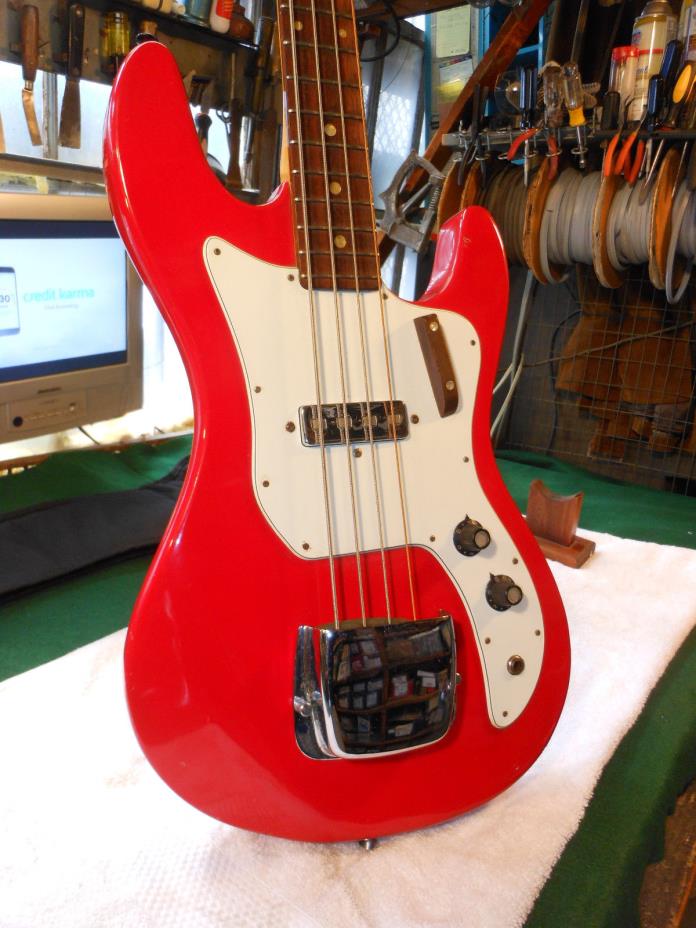 Vintage Tele-Star Teisco Bass Guitar Surf Red w' Ashtray all Original  Japan