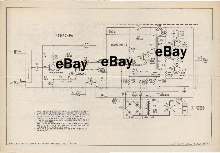 Sam's Photofact Sears Silvertone 1429 Solid State Amp Schematic 257.14312000