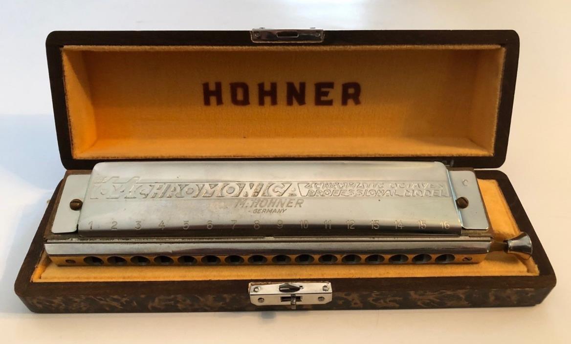 Cased Vintage HOHNER 64 CHROMONICA HARMONICA 4 Octaves Professional Model Key C