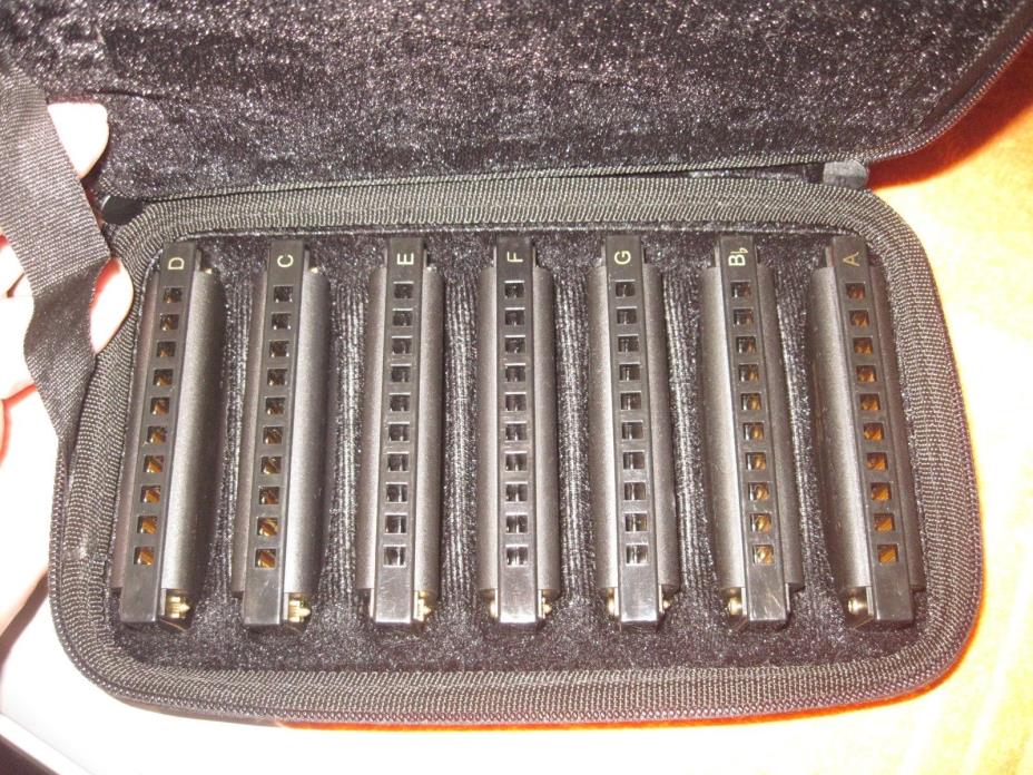 7 Harmonicas Hohner Piedmont Blues Seven Piece Harmonica Set, Used??, Good cond.