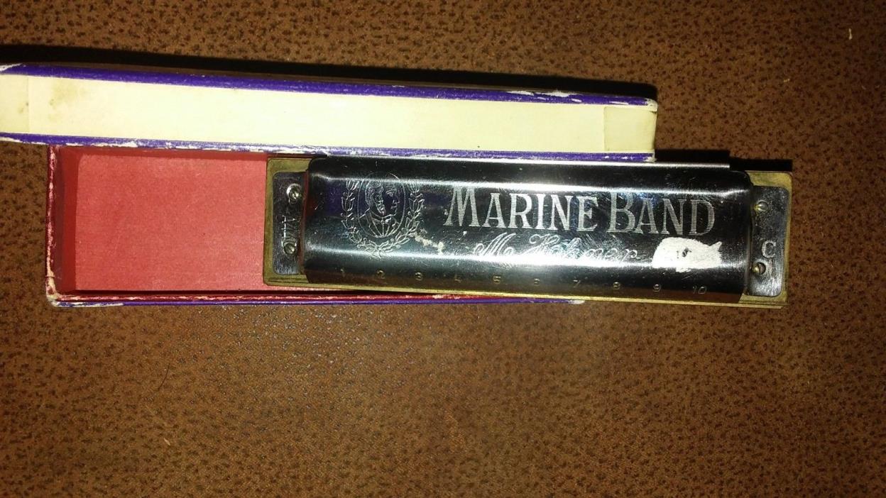 Vintage M Hohner Marine Band Harmonica No 1896 with Case in key of C.