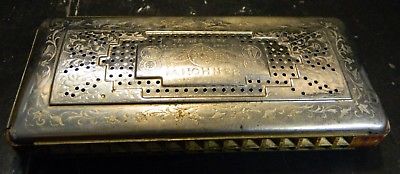 Antique Etched M. Hohner The Echo Harmonica Grand Prix 1926 1927 Good-Very Good