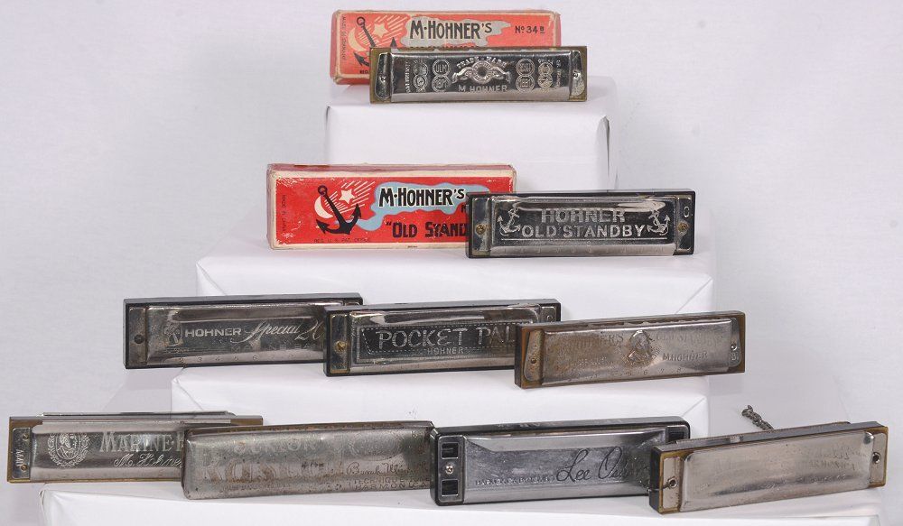 Lot of (9) Vintage Harmonica's HOHNER , BORRAH, ALL STAR & TOMBO w/Original Box