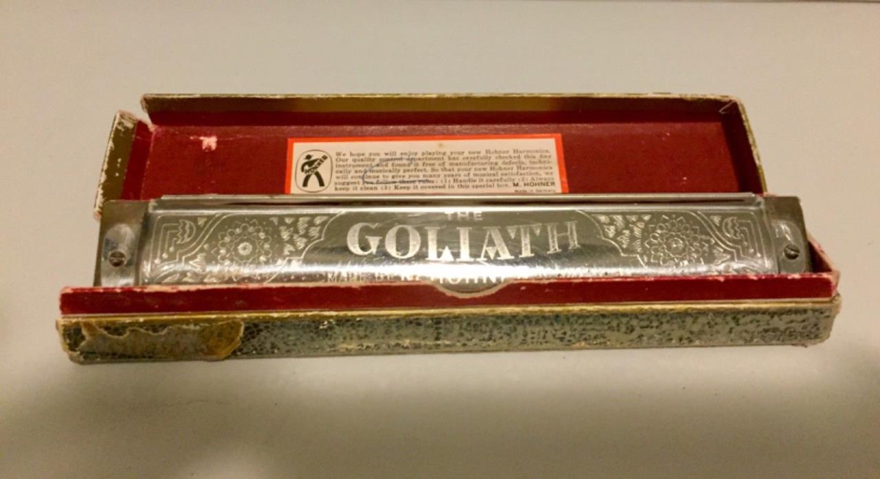 Vintage The Goliath Harmonica in C By M. Hohner, Germany, 48 Reeds w/Box No. 453