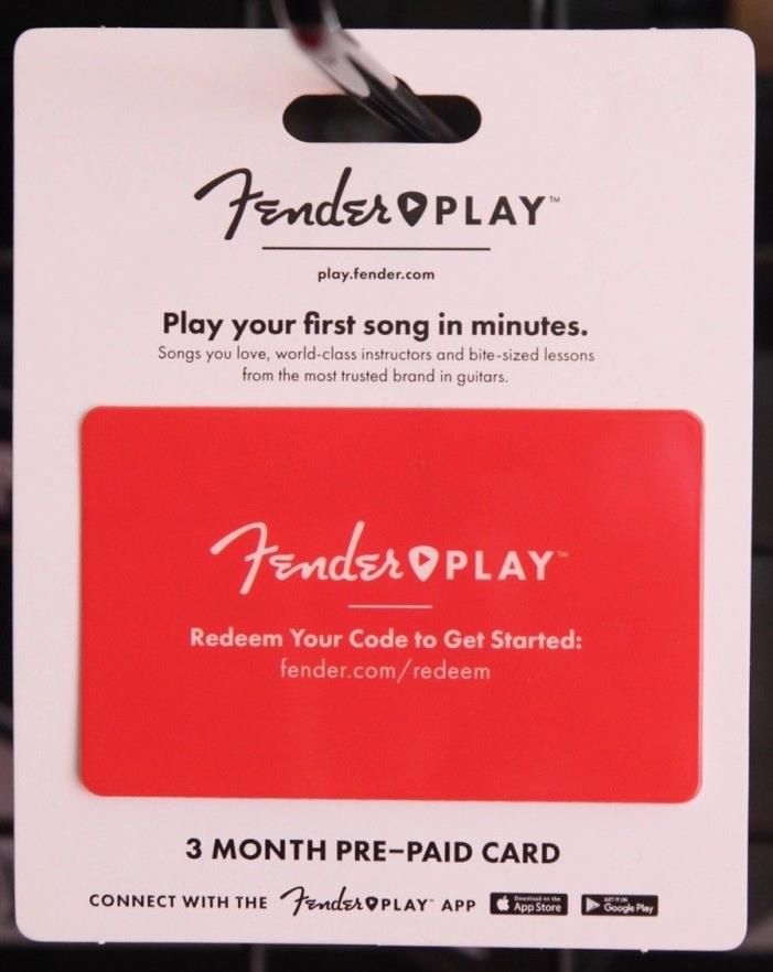 Fender Play 3 Month Prepaid Card Beginner Lessons App Acoustic + Electric Guitar