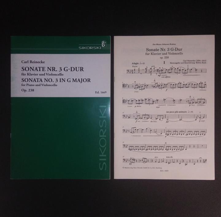 Reinecke - Sonata No 3 in G Major Op 238 for Cello & Piano - Sheet Music - Score