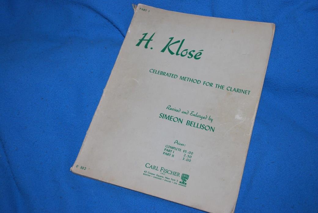 Klose Celebrated Method For The Clarinet Book Part I (1946) Bellison - C Fisher