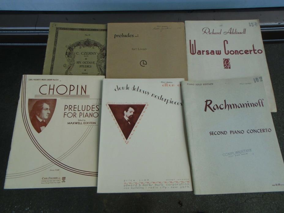 6 PIANO BOOKS CLASSICAL~ Chopin ~Debussy~Czerny~Addinsell~Rachmaninoff  VINTAGE