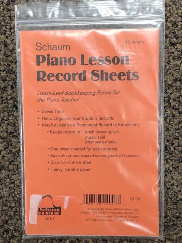 SCHAUM Piano Lesson Record Sheets Educational Piano Series Softcover