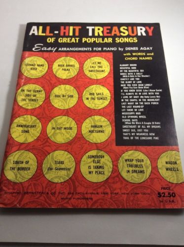 All Hit Treasury Of Great Popular Songs Piano Denes Agay 1966 Book Vintage