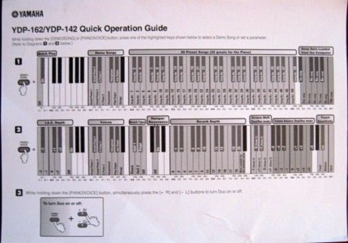 Yamaha YDP-162 YDP-142 Digital Piano Original Quick Operation Guide Info Sheet