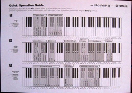 Yamaha NP-30 YNP-25 Digital Piano Original Quick Operation Guide Info Sheet