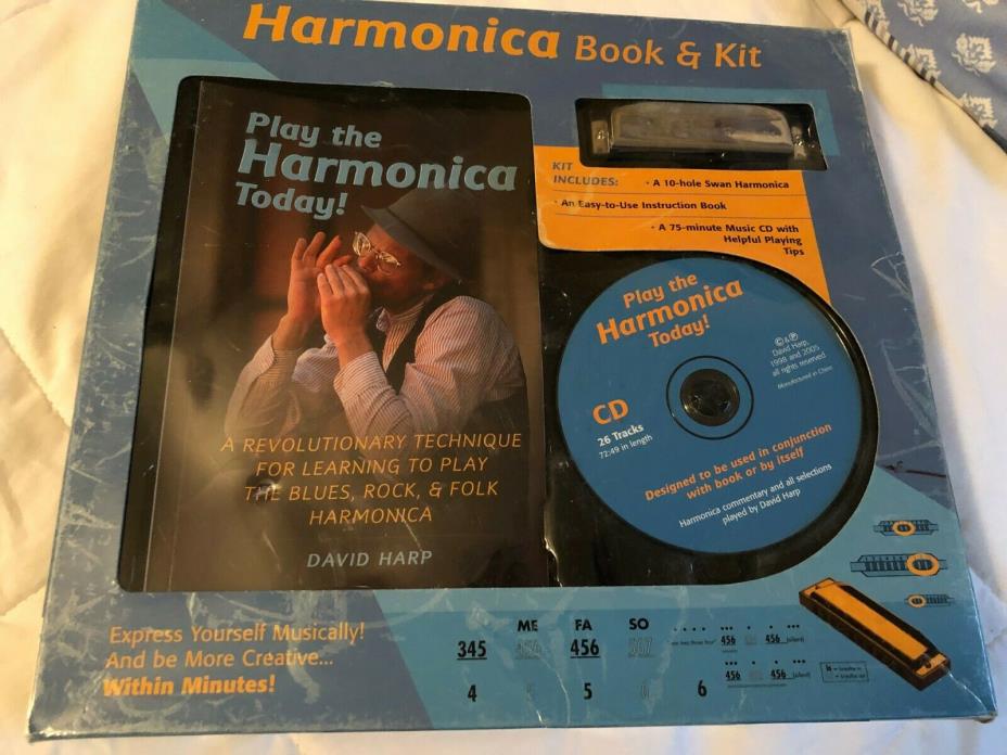 David Harp Learn to Play Harmonica Book & Kit 10-hole Swan Audio CD Tips NIB