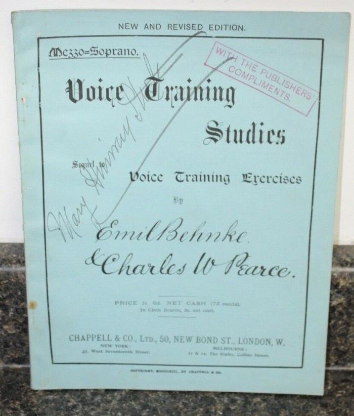 ANTIQUE MUSIC BOOK VOICE TRAINING STUDIES 1892