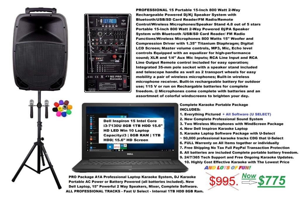 Professional Laptop Karaoke System, DJ Karaoke Speakers, Mixer, Microphones