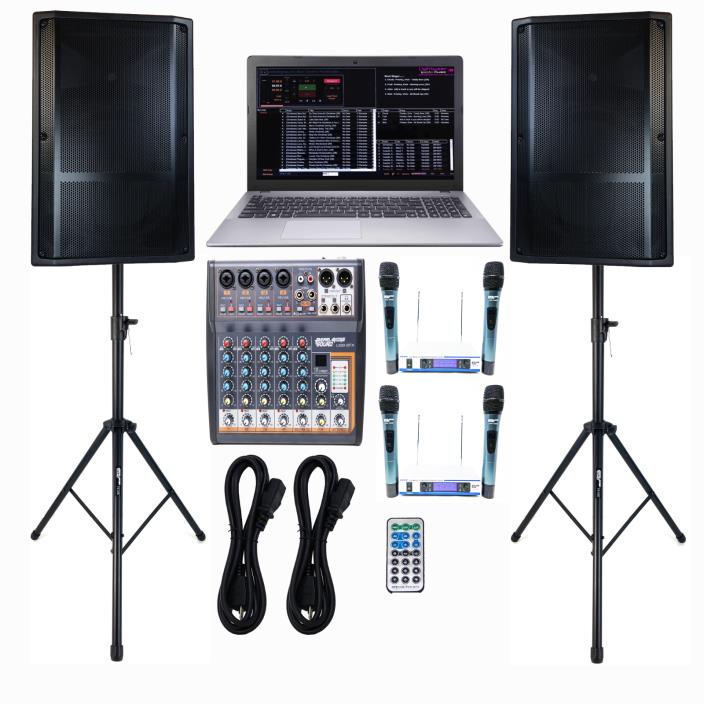 Professional Laptop Karaoke System, DJ Karaoke Speakers, Mixer, Microphones
