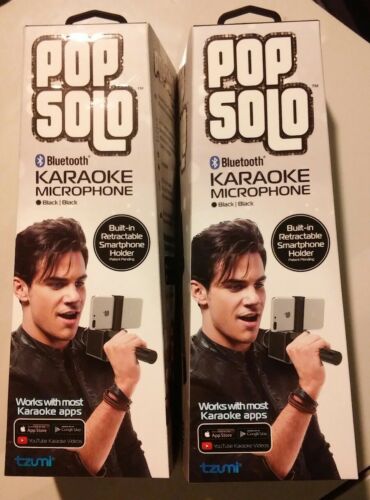2x Pop Solo Karaoke Microphone by Tzumi with built in smart phone holder BLACK