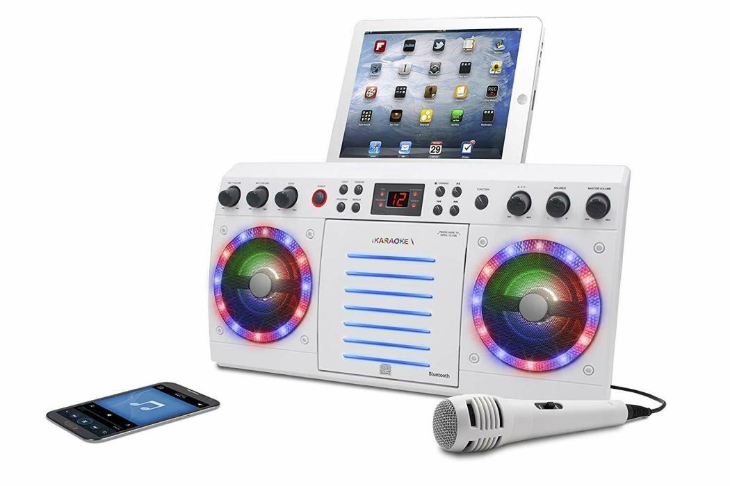 iKaraoke KS303W-BT Bluetooth CD&G Karaoke System, White