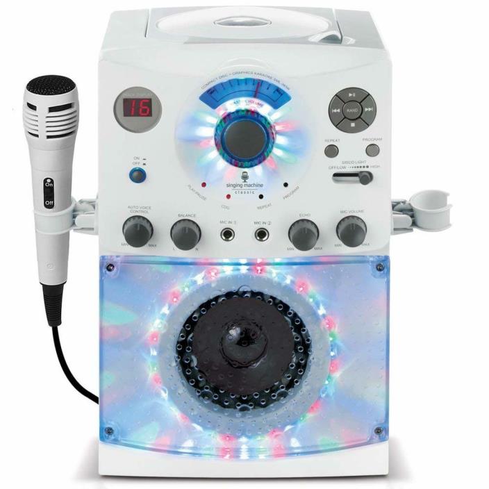 Karaoke System with 54 LED Disco Lights CD+G and Microphone White Non-USB New