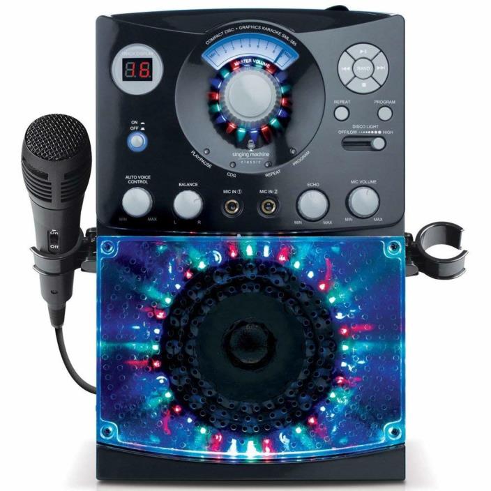 Top Loading CDG Karaoke System with LED Disco Lights Microphone Black Non-USB
