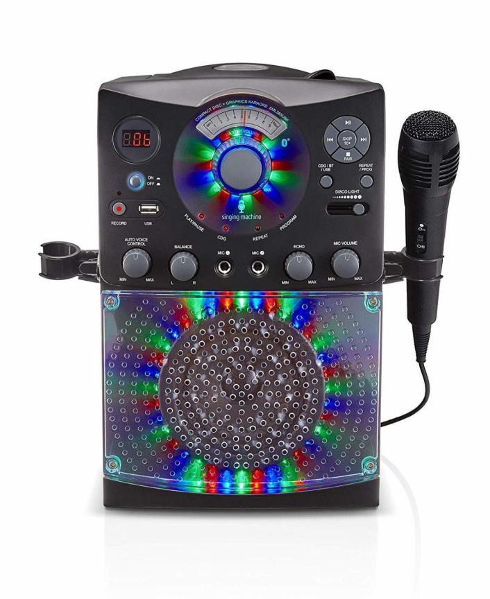 Bluetooth Karaoke System with 54 LED Disco Lights CD+G USB and Microphone Black