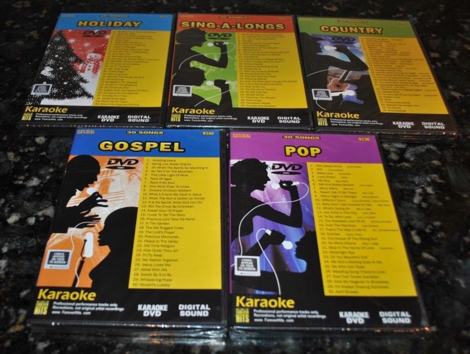 SET/5 KARAOKE DVD Forever Hits HOLIDAY Gospel Pop Country Sing-a-Longs 150 songs