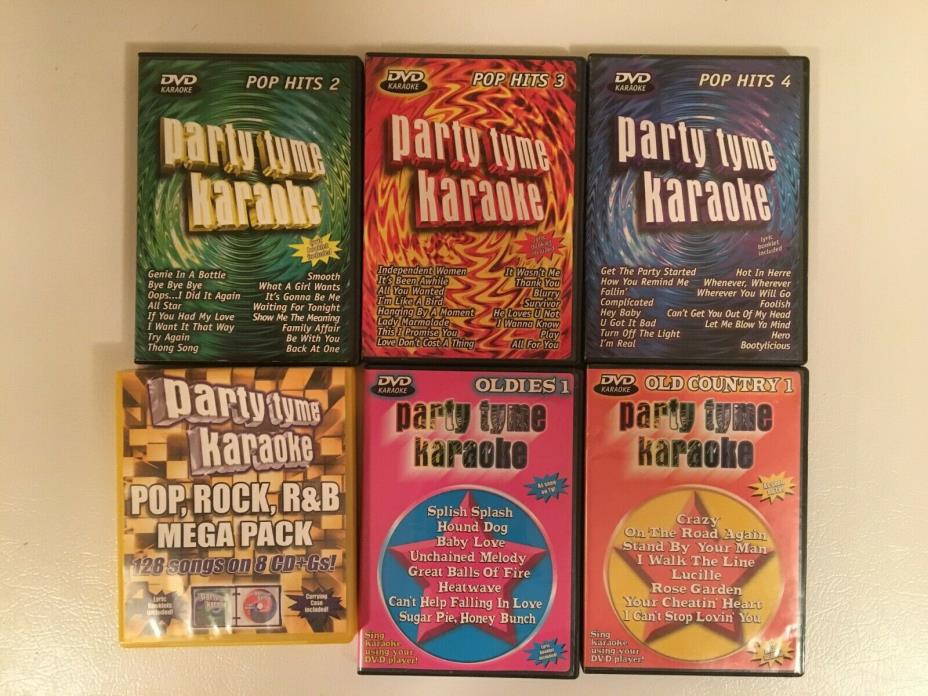 Party Tyme Karaoke bundle includes 8 x CD+Gs 5 x DVDS OVER 1000 SONGS + lyrics