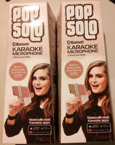 2x PopSolo Bluetooth Karaoke Microphones and Speaker With Retractable Smartphone