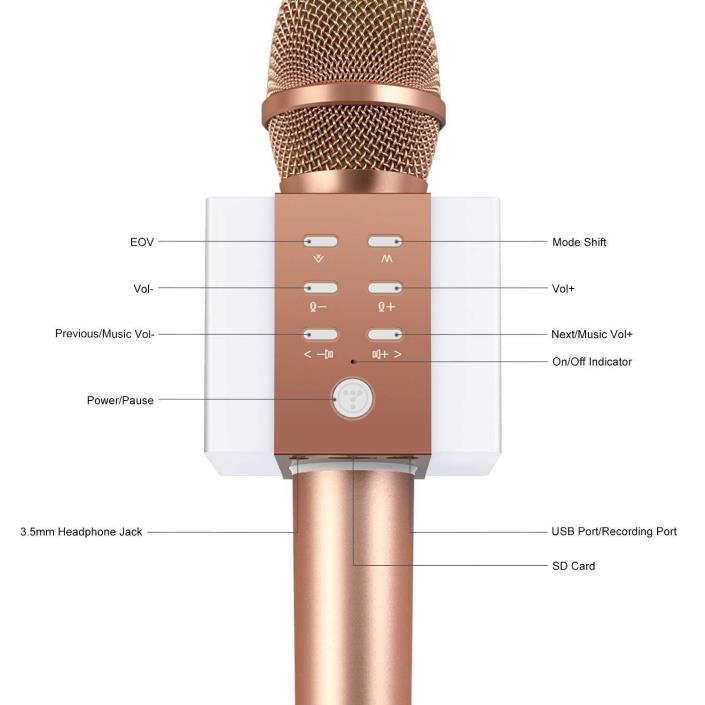 NEW ROSE GOLD Wireless Bluetooth Karaoke Microphone IOS ANDROID Free Ship TOSING