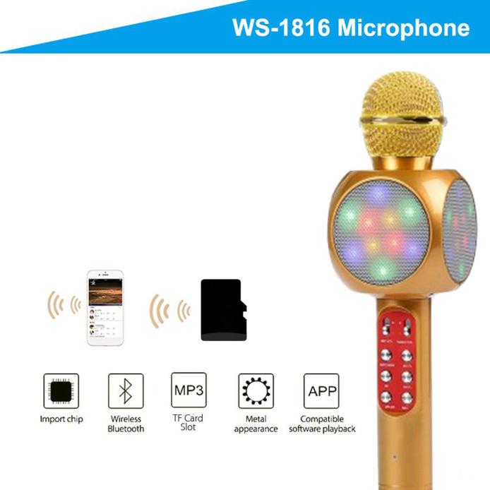 LED Light Wireless Karaoke Bluetooth Microphone inbuilt Speaker Mini Home K TV
