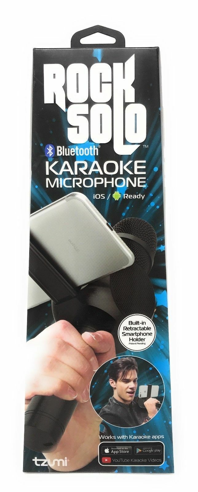 Rock Solo Karaoke Wireless Mic Speaker Bluetooth With Smartphone Holder BLACK