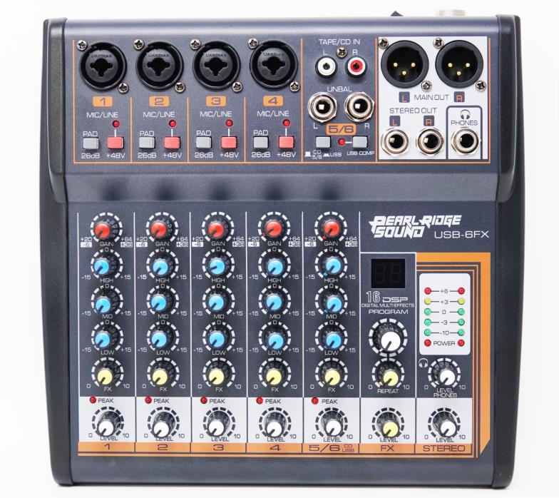 Professional Karaoke Mixer, 6 Channel Mixer With USB Effects, PearlRidge Sound