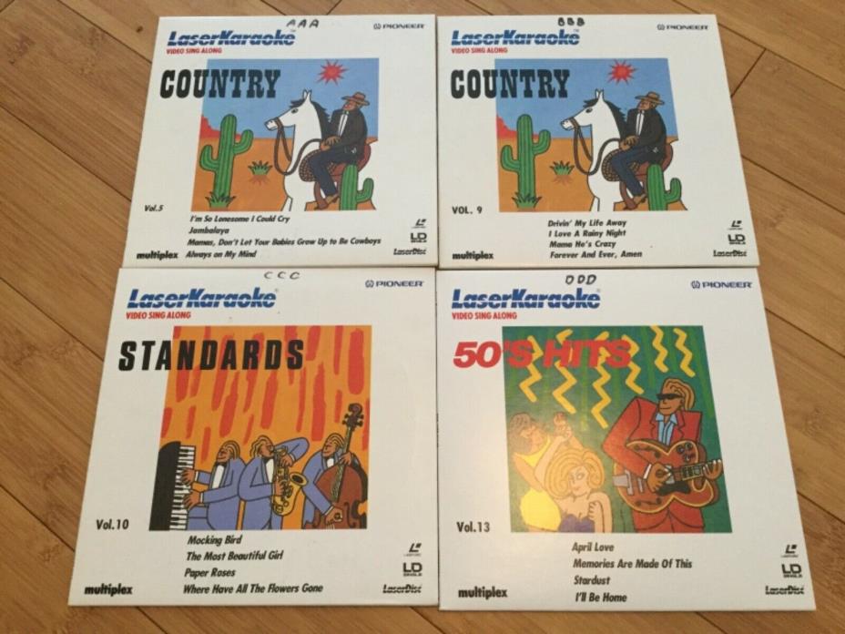 Pioneer Laser Karaoke Video Sing Along 4 LaserDIscs 50’s (1), STDS (1), CTRY (2)